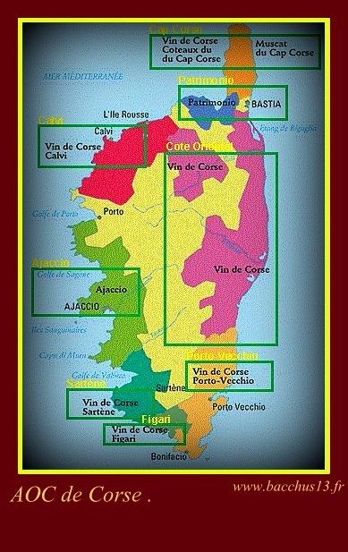 Carte des AOC de Corse -