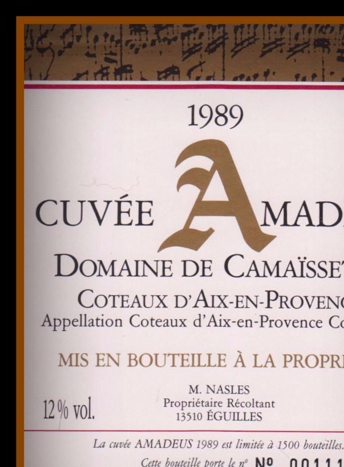 Dom . de CamaÏssette - 1989 - Cuvée Amadeus -