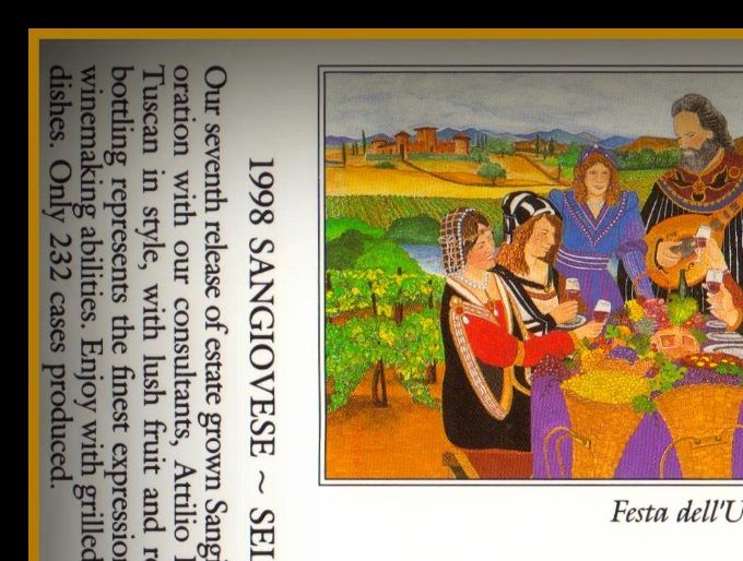 On trouve de très belles étiquettes chez AMADOR FOOTHILL WINERY comme ce SANGIOVESE - 1998 de la SHENANDOA Valley - Voir ci - dessous un petit diaporama de la série florale incomplète malheureusement ! Si vous en avez d'autres , je suis preneur ! 