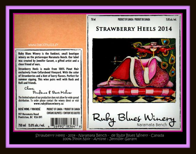   Pinot Noir - 100% - Strawberry Heels - 2014 de Ruby Blues Winery - Canada - Artiste - Jennifer Garant -